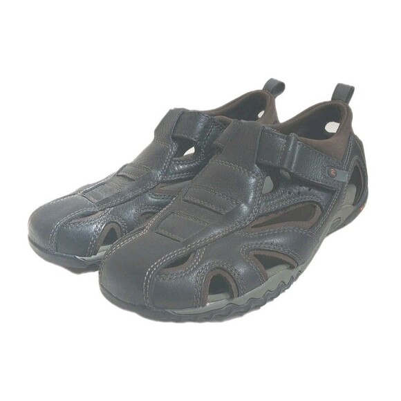 Mens Merrell Performance Montana Black Leather Fisherman Sandals Shoes Size 7 - Picture 1 of 8